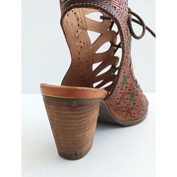 Spring Step L'Artiste Laure Lace Up Block Heel Sandal Laser Cut Floral 40 US 9 - Picture 6 of 10